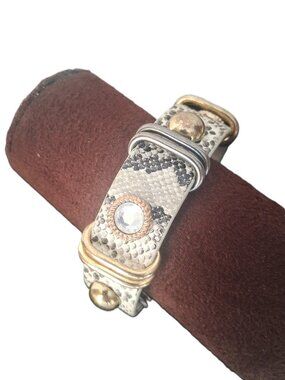 Boho Faux Snakeskin Leather Cuff Bracelet Crystal Stud Gold Accents – King Star